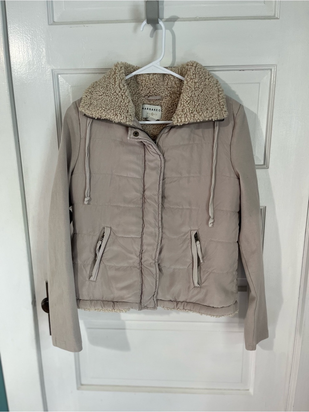 Women’s Cream Sherpa-Trim Quilted Puffer Jacket size s